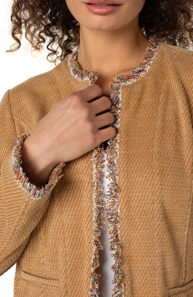 COLLARLESS JACKET WITH FRAYED EDGES – LIVERPOOL LOS ANGELES