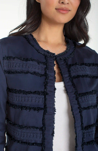 COLLARLESS JACKET WITH FRAY & LACE – LIVERPOOL LOS ANGELES