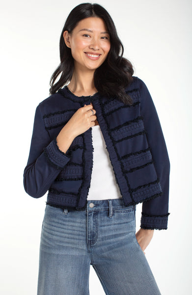 COLLARLESS JACKET WITH FRAY & LACE – LIVERPOOL LOS ANGELES
