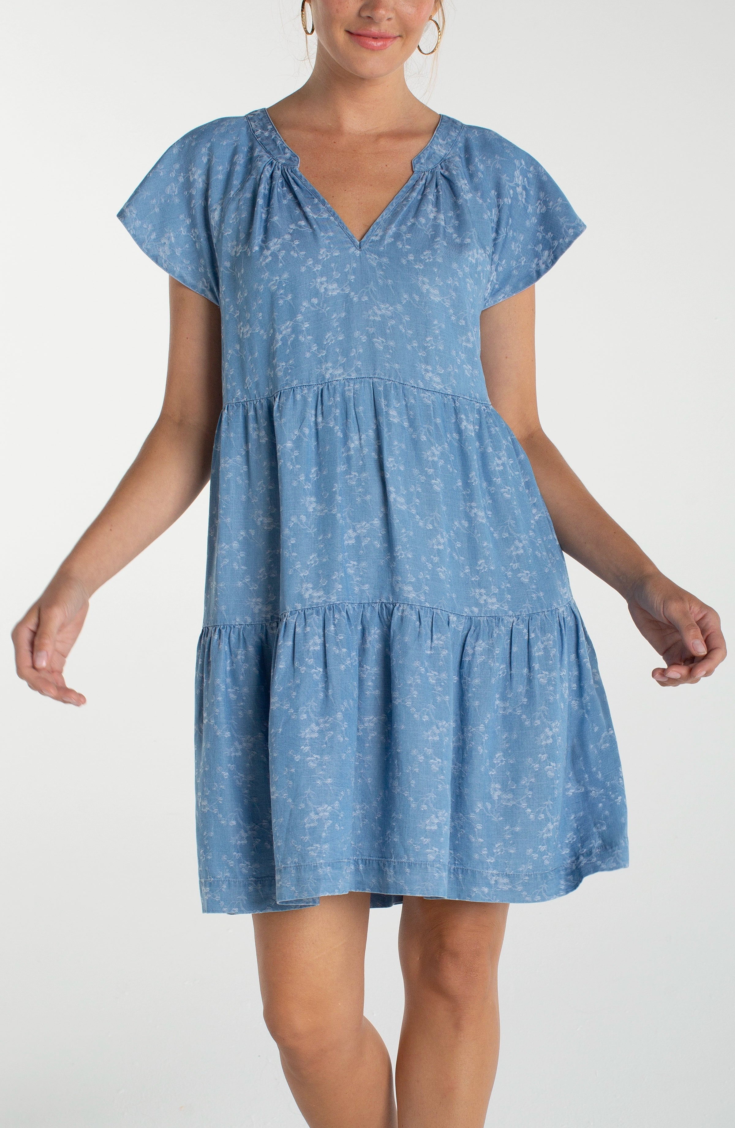 Women's Tiered Flutter Sleeve Dress - Indigo Roses, Size 2X