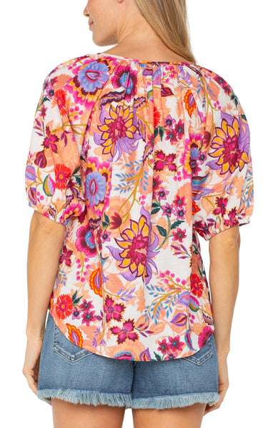 BUTTON FRONT SHIRRED WOVEN TOP – LIVERPOOL LOS ANGELES
