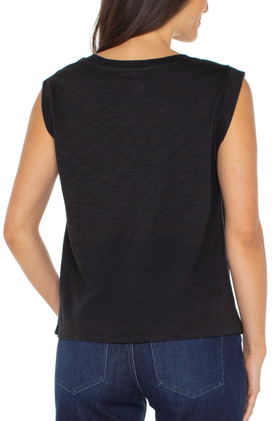 SLEEVELESS WOVEN TO KNIT TOP – LIVERPOOL LOS ANGELES