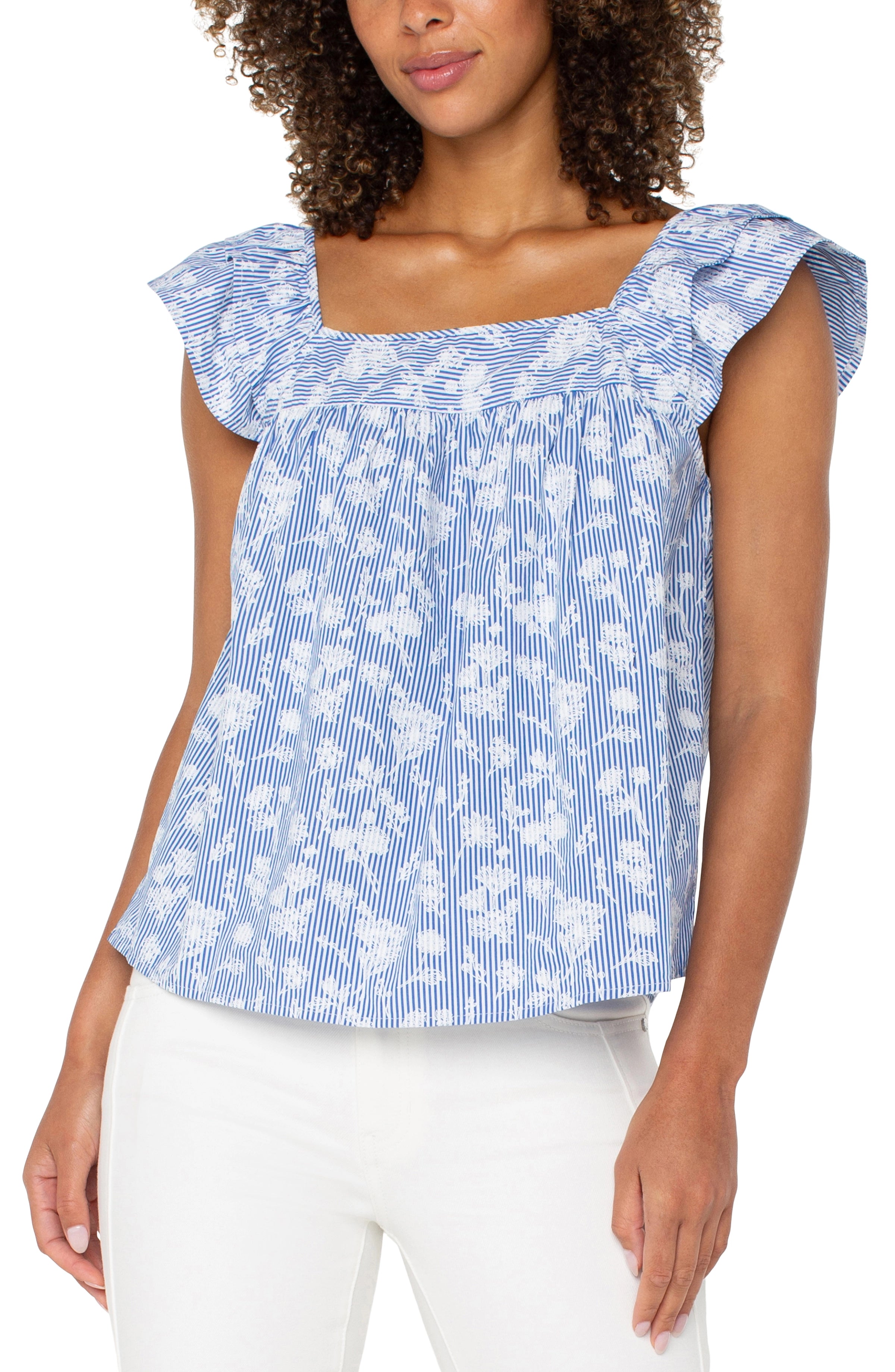 BLUE WHITE FLORAL STRIPE