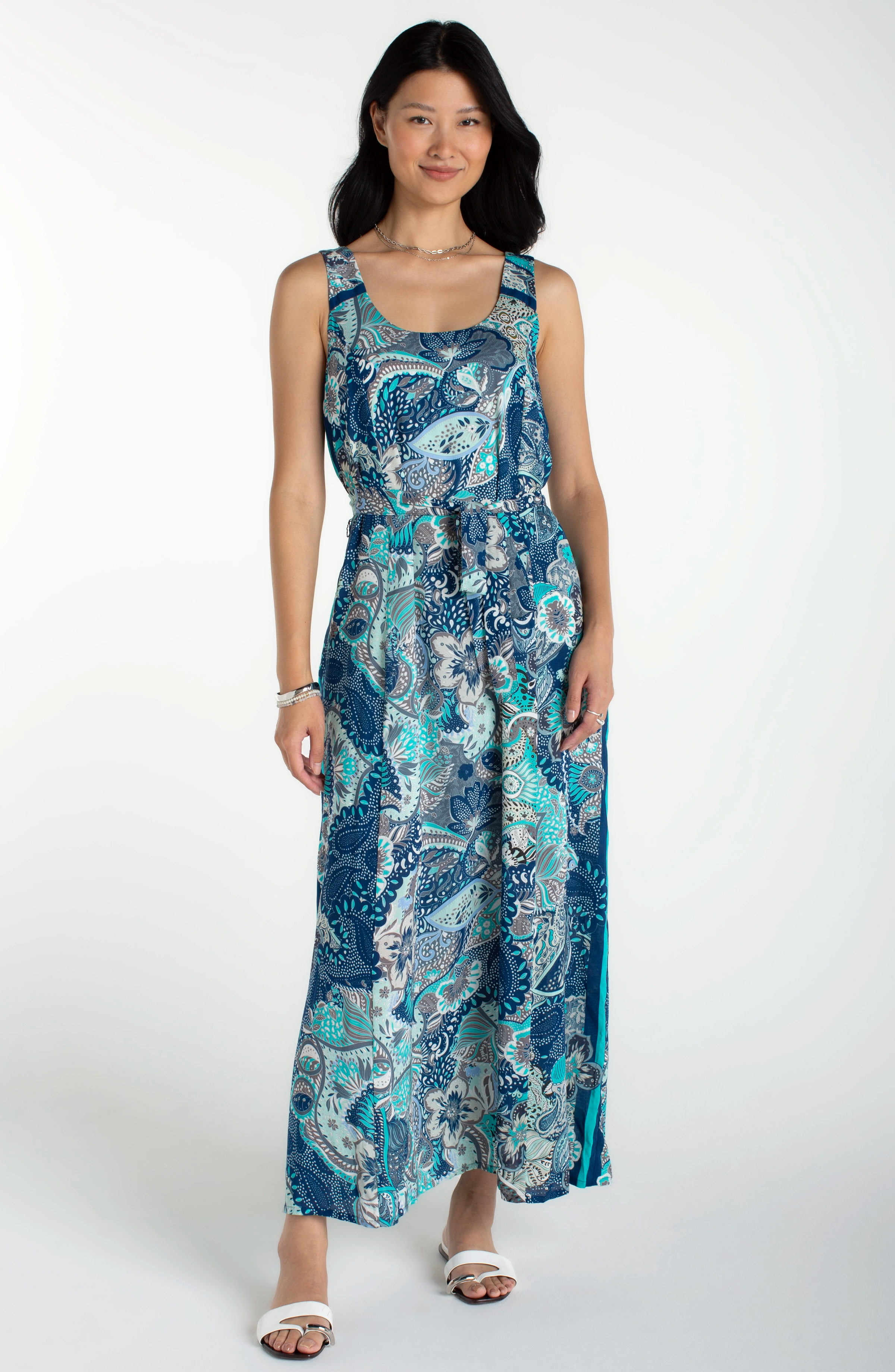 maxi dress sleeveless style English Rose Cotton Flannel Sleeveless Paneled Maxi Dress 38" / Regular (5'2"