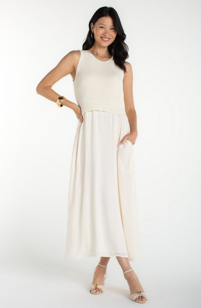 SLEEVELESS TIE BACK SWEATER WOVEN DRESS – LIVERPOOL LOS ANGELES