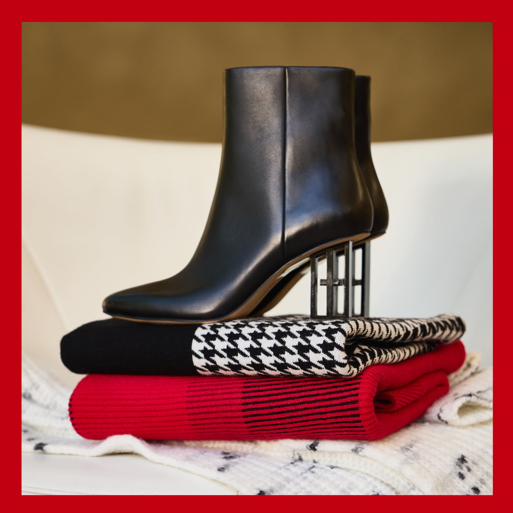 black ankle boots stacked sweaters