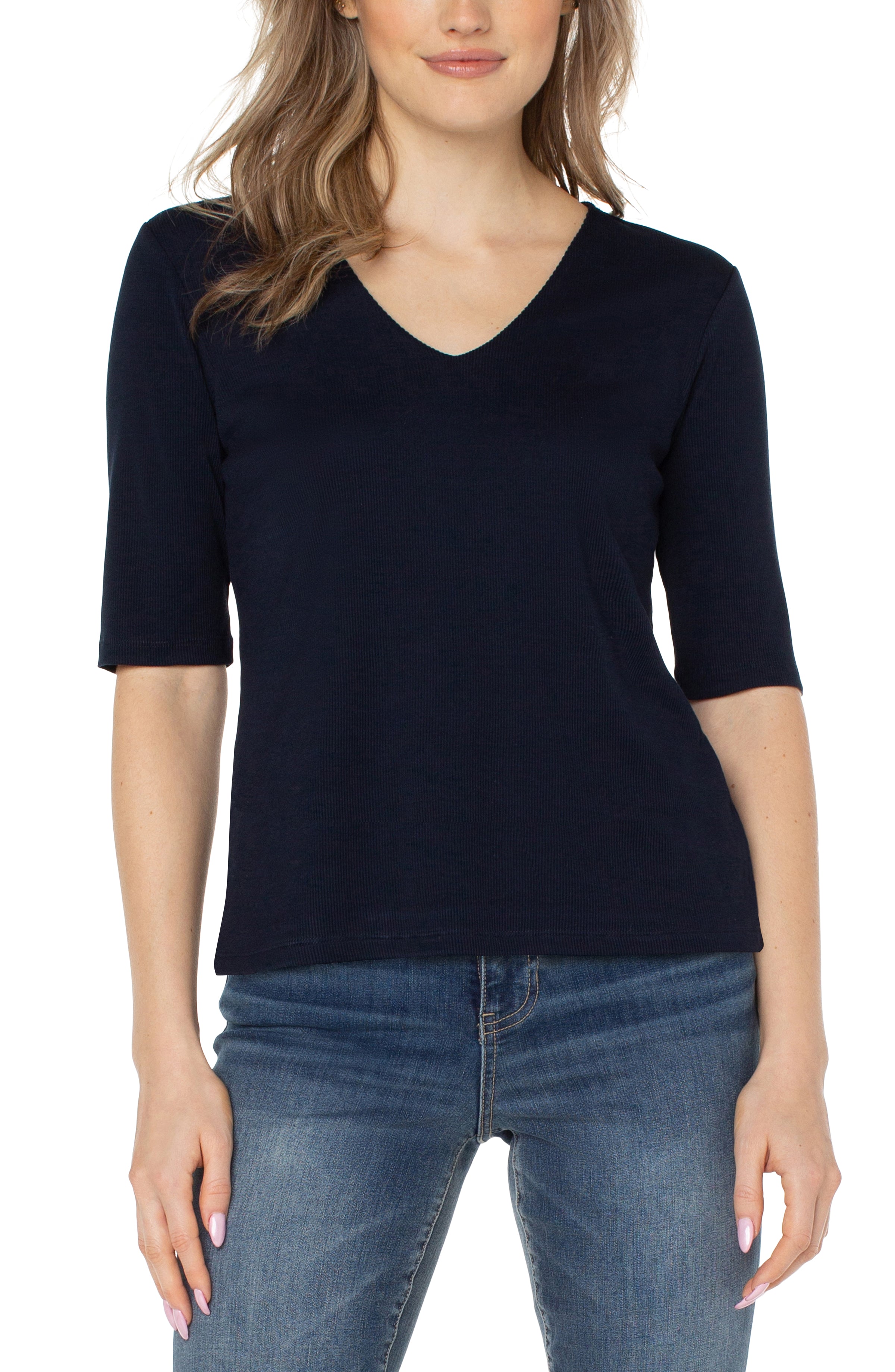 PETITE DOUBLE LAYER V-NECK RIB KNIT TOP – LIVERPOOL LOS ANGELES PETITE DOUBLE LAYER V-NECK RIB KNIT TOP – LIVERPOOL LOS ANGELES