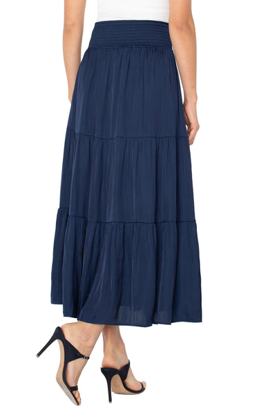 TIERED WOVEN MAXI SKIRT W/ SMOCKED WAISTBAND – LIVERPOOL LOS