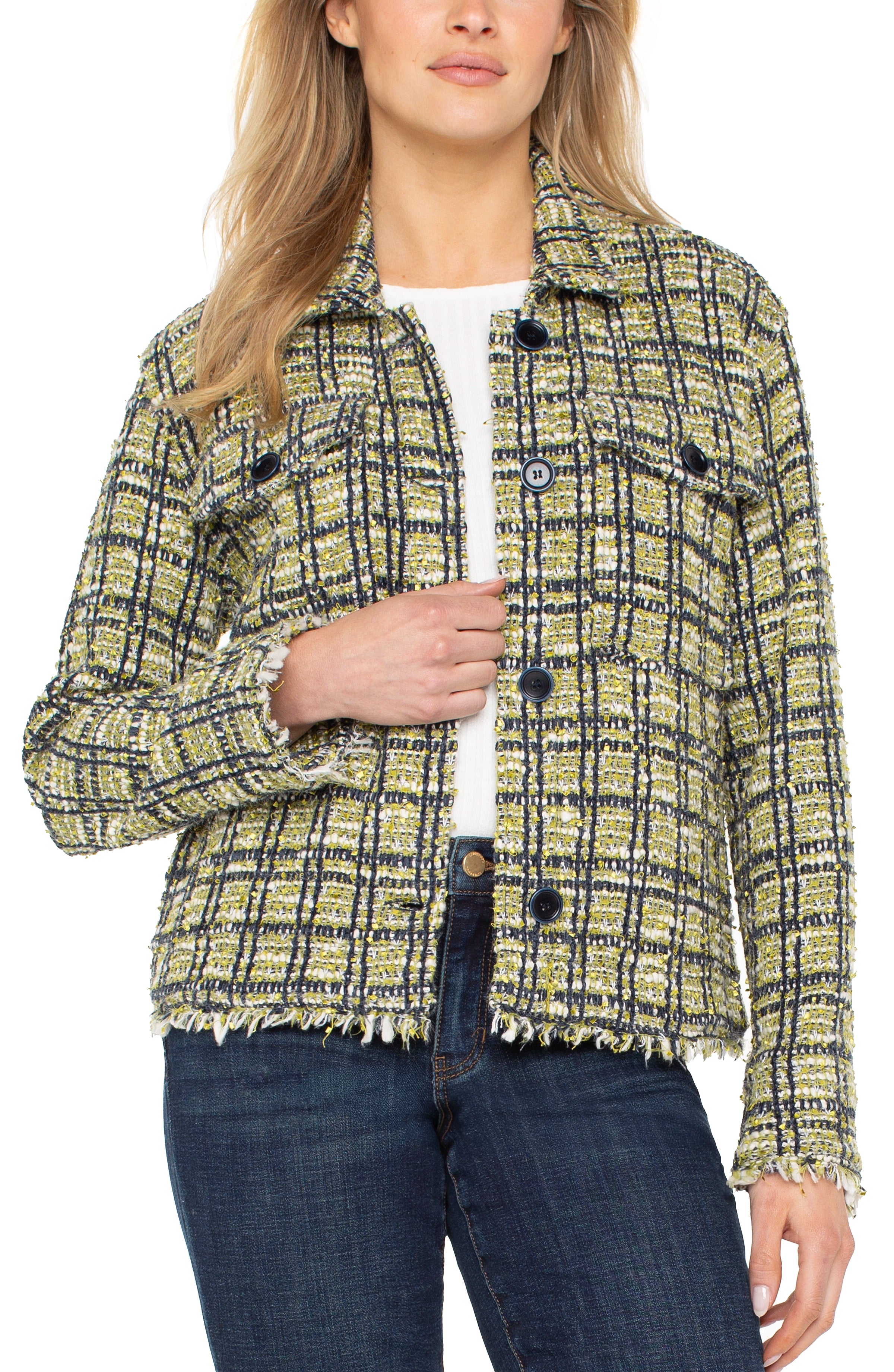 GREEN MULTI PLAID BOUCLE