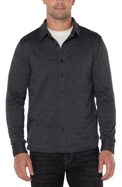 Open KNIT BUTTON UP LONG SLEEVE SHIRT BLACK MULTI-1 in gallery view