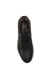 black athletic shoes top view, casual footwear, comfortable sneakers, men's shoes, lace-up design