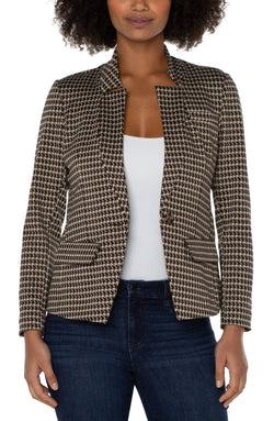 Open ONE BUTTON BLAZER TAN BROWN MOD HOUNDSTOOTH-1 in gallery view