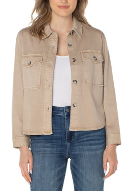Open CROPPED SHIRT JACKET BISCUIT TAN-1 in gallery view