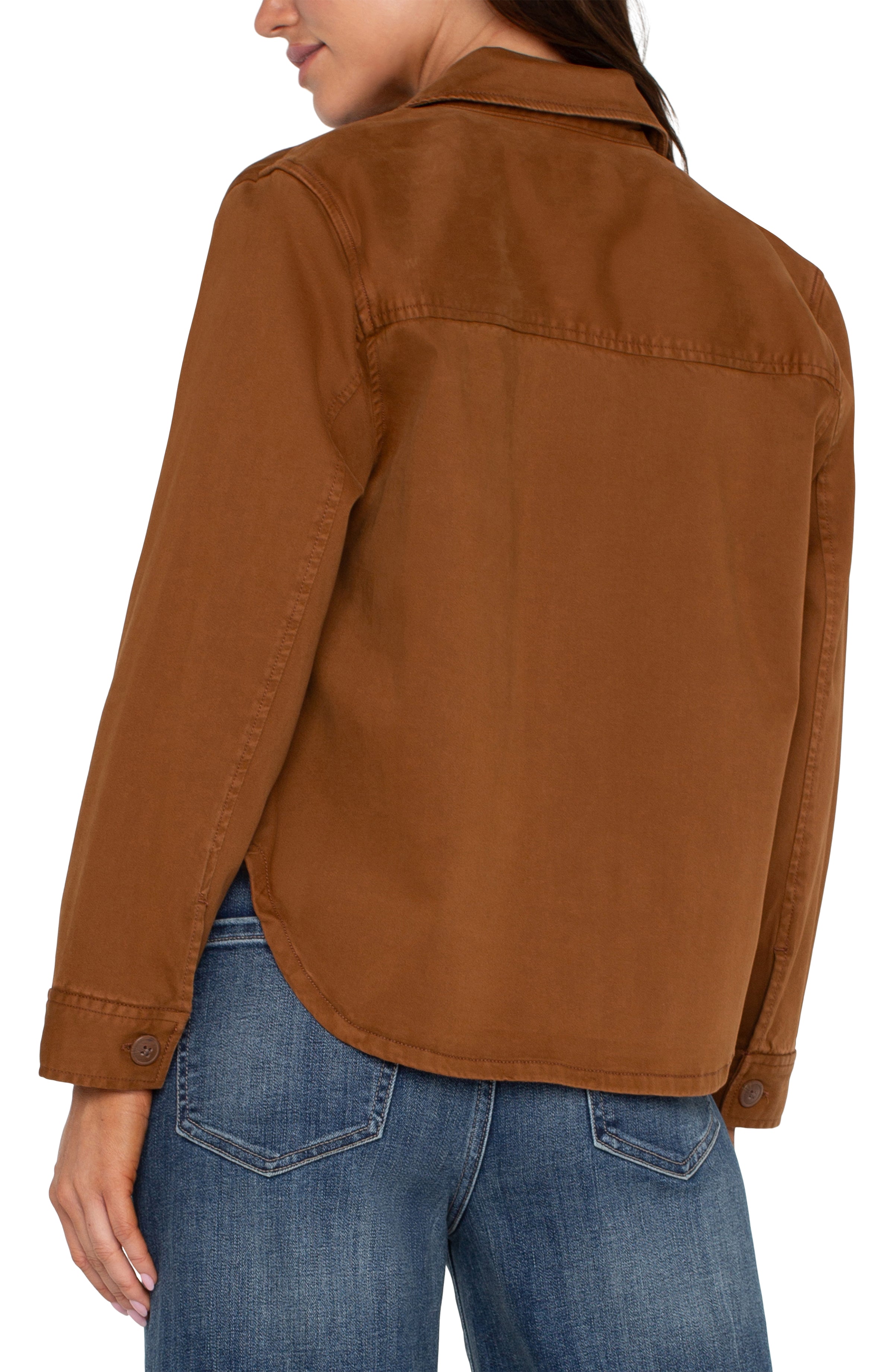 brown jacket back view, women's fashion, casual outerwear, denim jeans