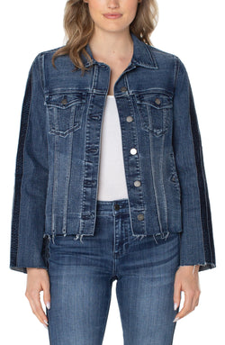 Open FRAYED JEAN JACKET WITH VELVET TRIM GILMORE-1 in gallery view