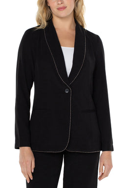 Open SHAWL COLLAR BLAZER WITH CHAIN DETAIL BLACK-1 in gallery view