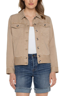 Open TRUCKER JACKET WITH ELASTIC WAISTBAND BISCUIT TAN-1 in gallery view