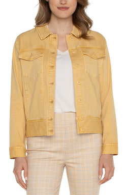 Open TRUCKER JACKET WITH ELASTIC WAISTBAND FLAXEN GOLD-1 in gallery view