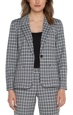 Open FITTED BLAZER BLACK WHITE PLAID-4 in gallery view