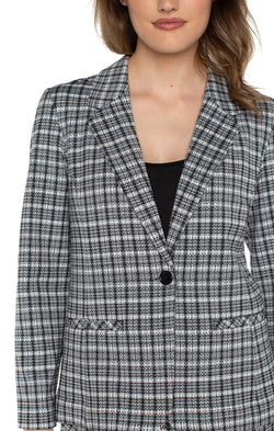 Open FITTED BLAZER BLACK WHITE PLAID-1 in gallery view