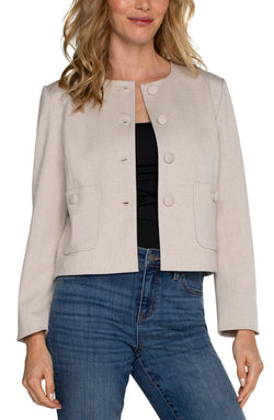 Open BOXY CROPPED JACKET STONE TAN-1 in gallery view