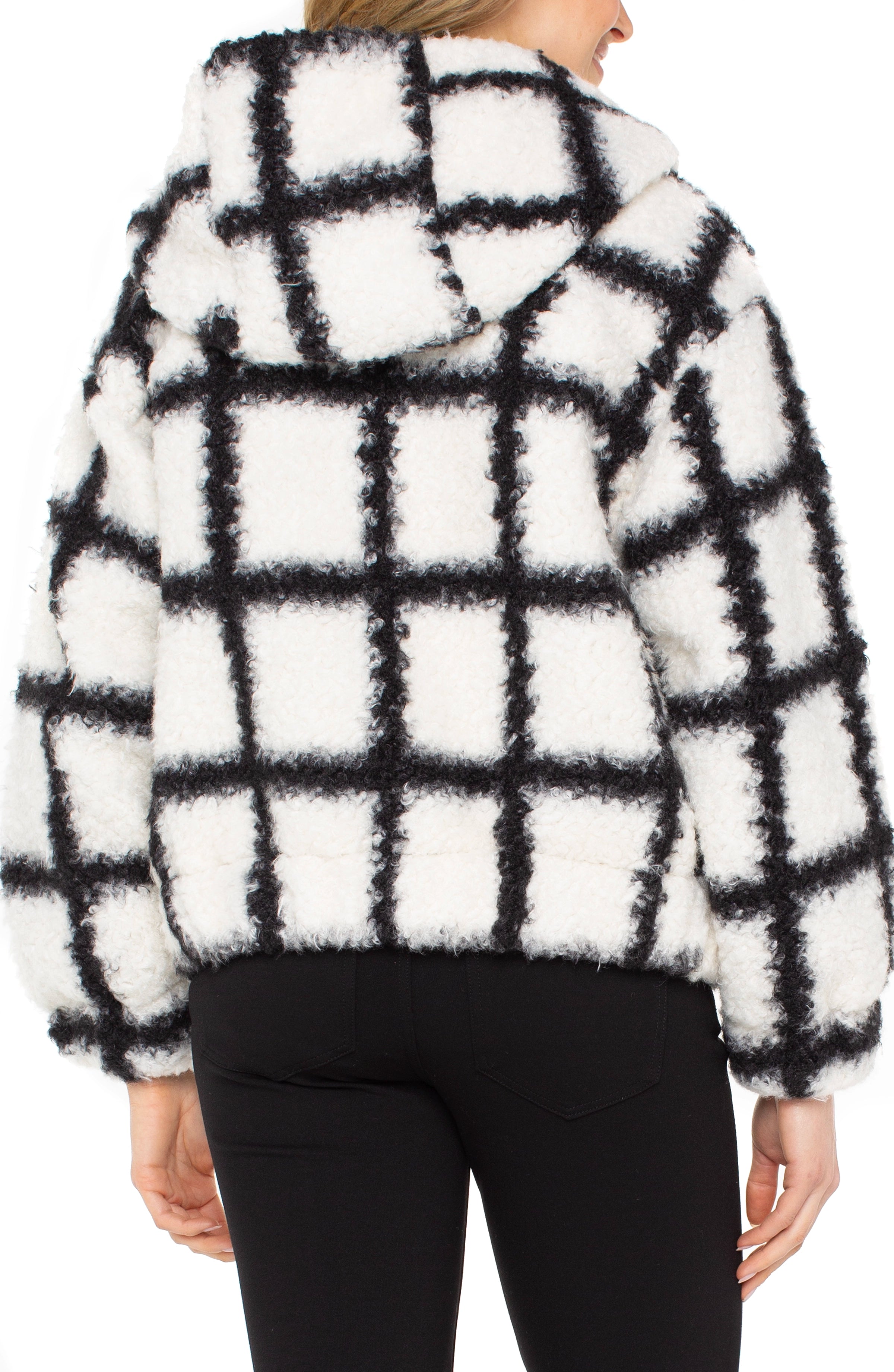 WHITE BLACK CURLY LAMB WINDOWPANE