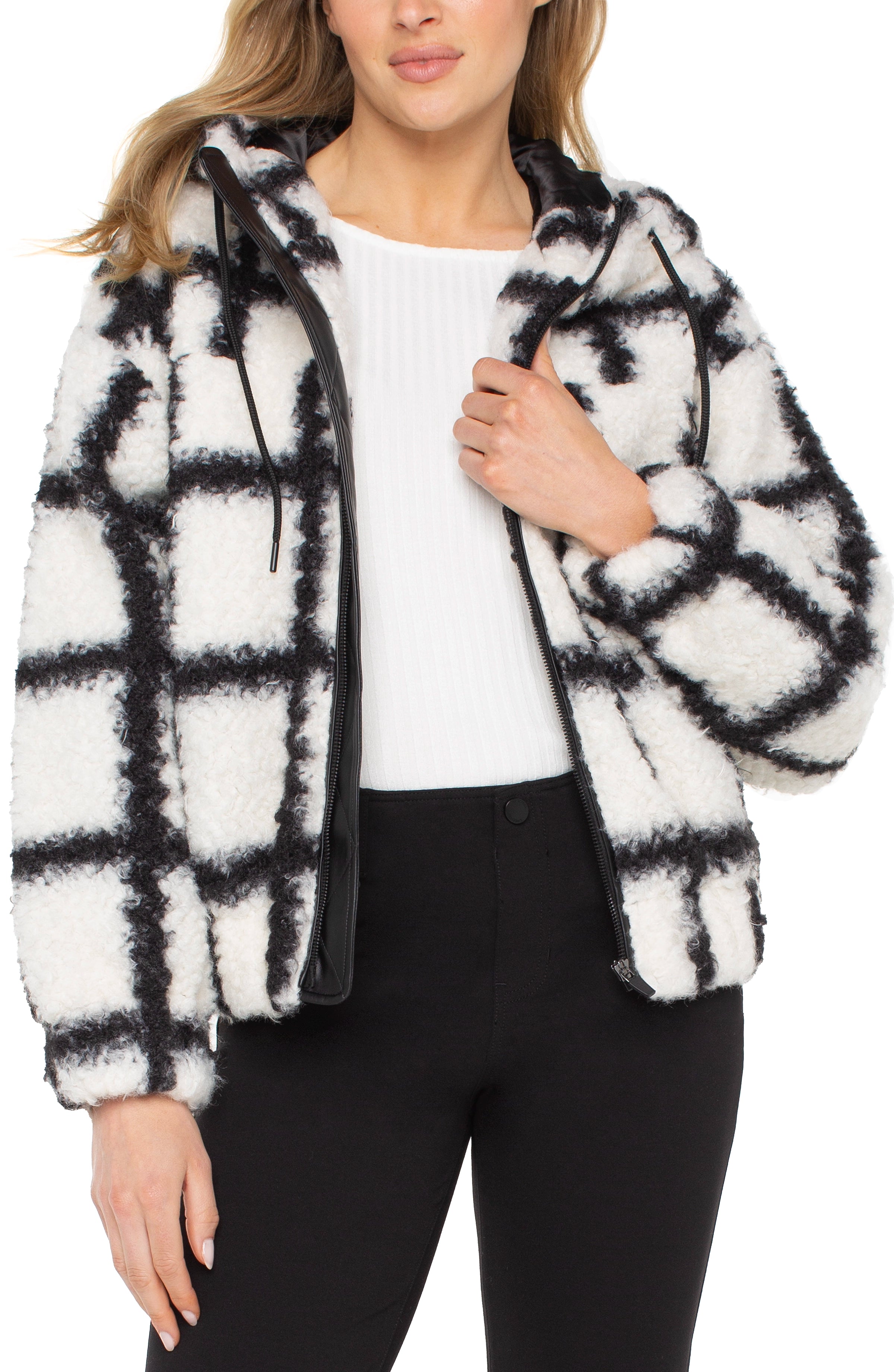 WHITE BLACK CURLY LAMB WINDOWPANE
