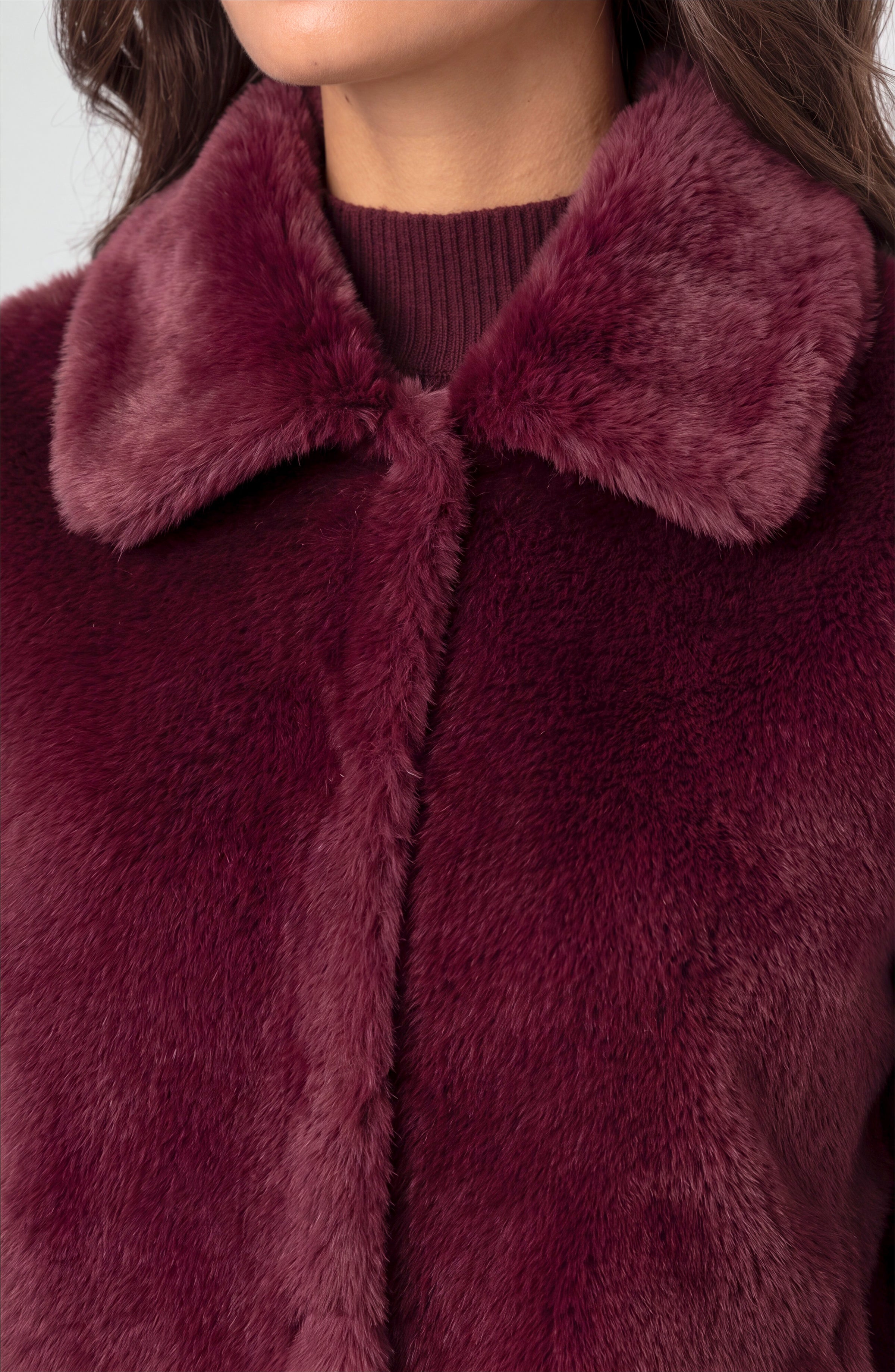 PETITE COLLARED FAUX FUR JACKET