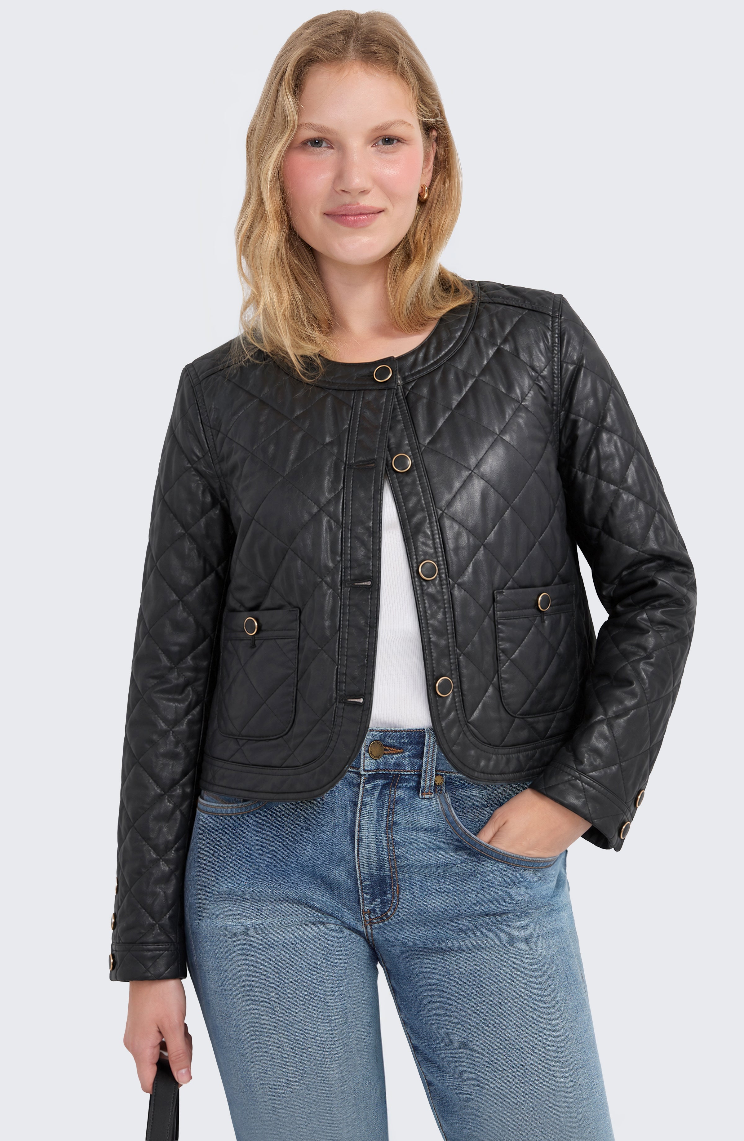 QUILTED COLLARLESS JACKET