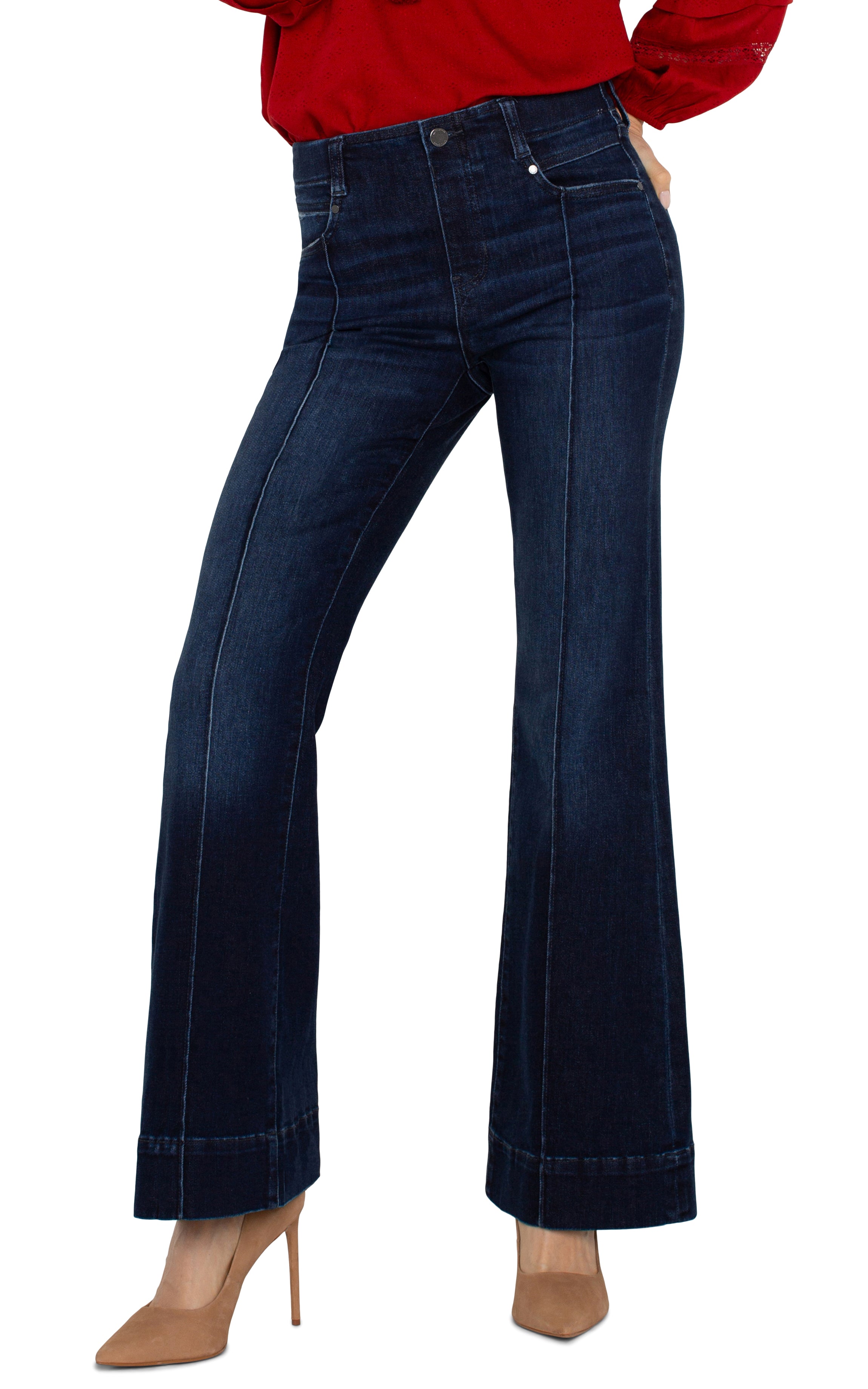 high-waisted flare jeans women's fashion dark denim