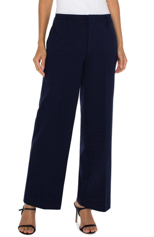 Embossed Wide Leg Track Trousers - Navy Blue, Women's Trousers & Yoga  Pants