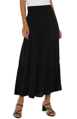 Open WOVEN MAXI SKIRT BLACK-1 in gallery view