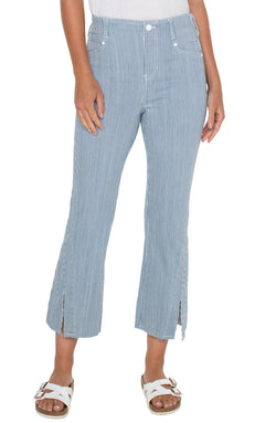 Open THE GIA GLIDER® CROP FLARE TWISTED SEAM CHAMBRAY STRIPE-1 in gallery view