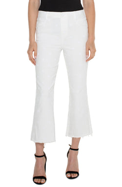 Open THE GIA GLIDER® CROP FLARE WITH FRAY HEM BRIGHT WHITE POLKA DOT-1 in gallery view