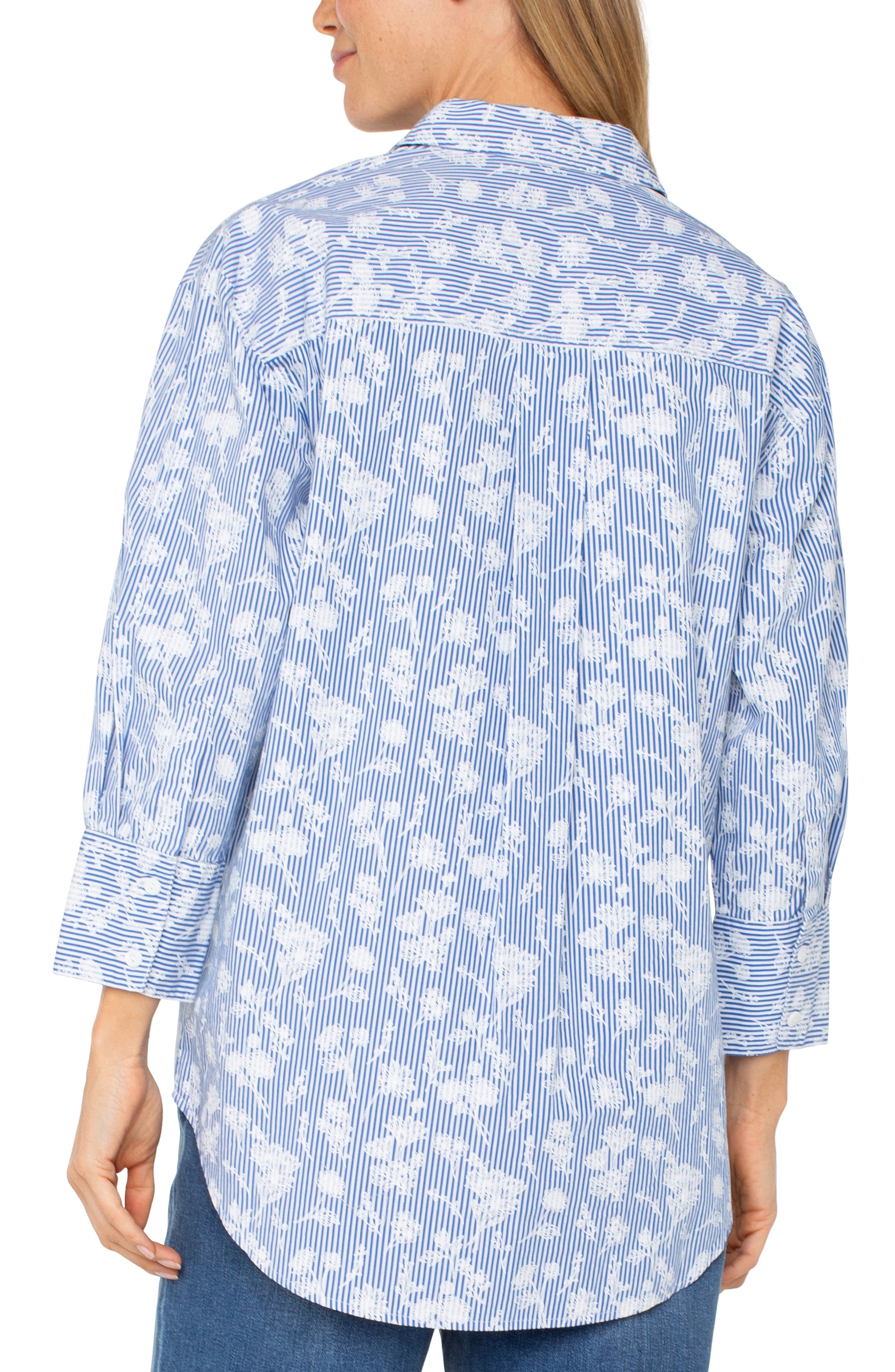 BLUE WHITE FLORAL STRIPE