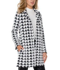 Open PETITE OPEN FRONT COATIGAN SWEATER BLACK WHITE HOUNDSTOOTH-1 in gallery view