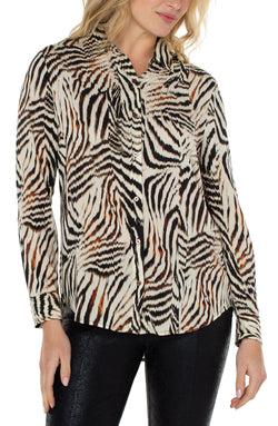 Open BUTTON UP WOVEN BLOUSE ALLOVER PATCHWORK ANIMAL PRINT-1 in gallery view