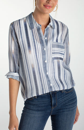 LONG SLEEVE BUTTON FRONT WOVEN SHIRT