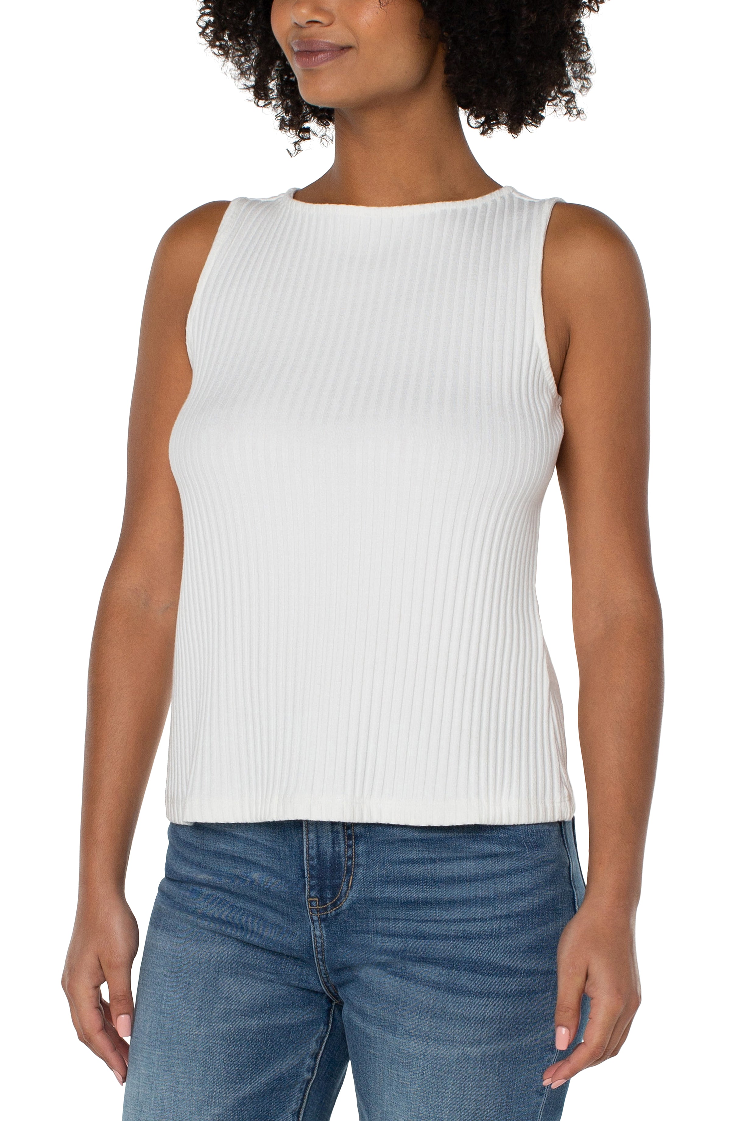 PETITE SLEEVELESS BOAT NECK RIB KNIT TOP