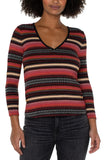 3/4 SLEEVE V-NECK KNIT TOP