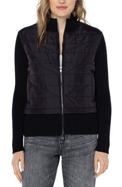 Open QUILTED FULL ZIP SWEATER BLACK-1 in gallery view