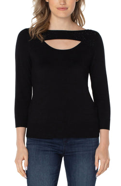 Open 3/4 SLEEVE SWEATER WITH RHINESTONES BLACK-1 in gallery view