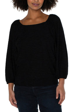 Open 3/4 PUFF SLEEVE SQUARE NECK TOP BLACK-1 in gallery view
