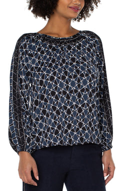 Open LONG SLEEVE SHIRRED WOVEN BLOUSE STARGAZING TWIN PRINT-1 in gallery view