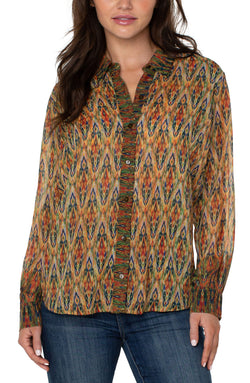 Open LONG SLEEVE BUTTON UP WOVEN SHIRT MULTI COLOR PAINTED IKAT-1 in gallery view