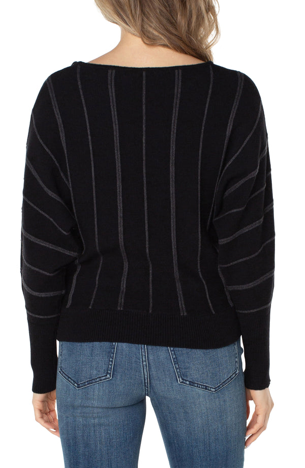 LONG SLEEVE DOLMAN SWEATER WITH STRIPE - View 2