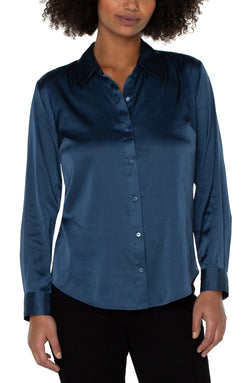 Open BUTTON UP WOVEN BLOUSE Shibori Blue-1 in gallery view