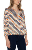 3/4 SLEEVE SURPLICE FRONT WOVEN TOP