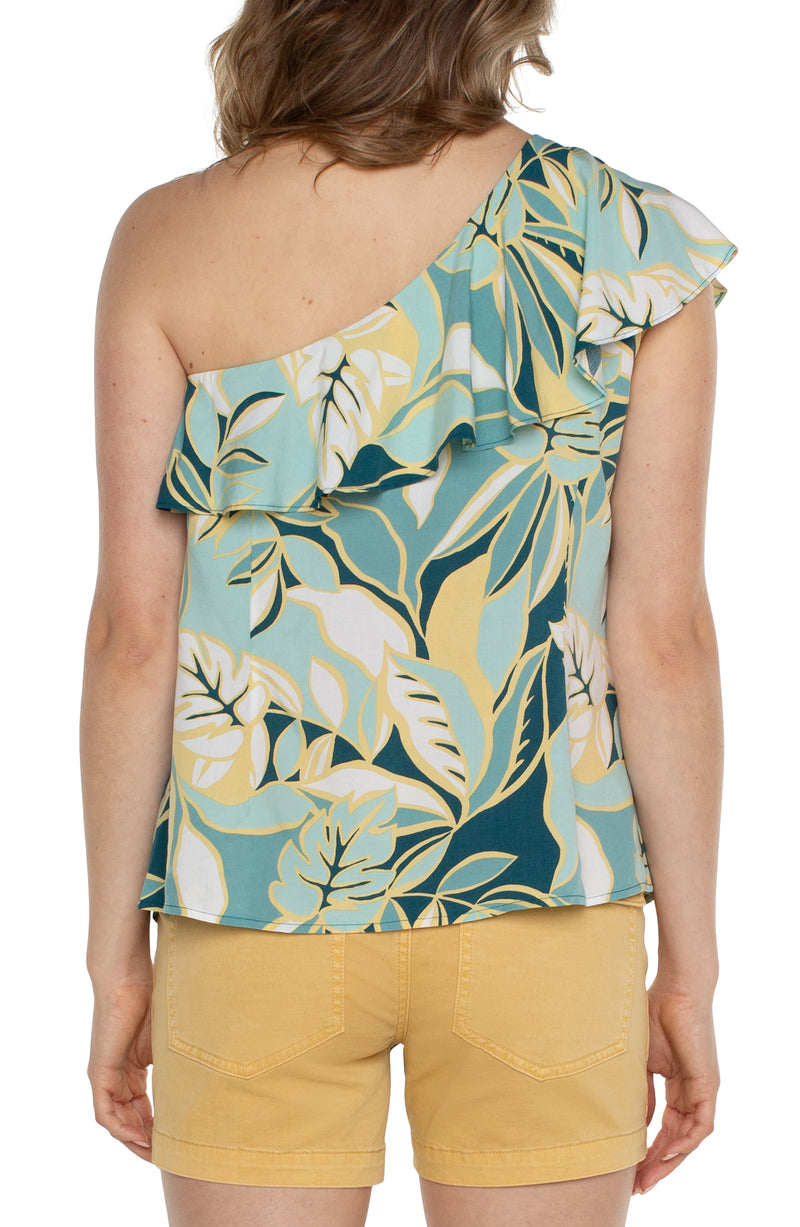 ONE SHOULDER RUFFLE PRINTED WOVEN TOP-2