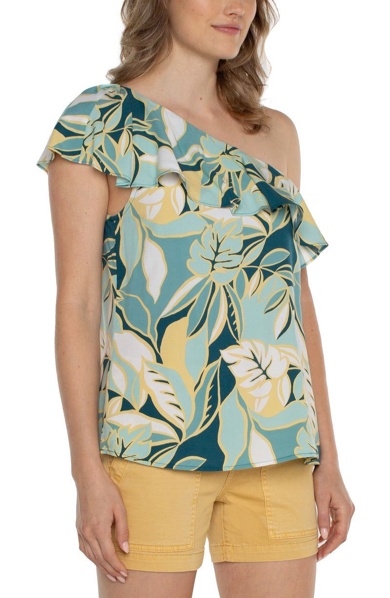 ONE SHOULDER RUFFLE PRINTED WOVEN TOP-4
